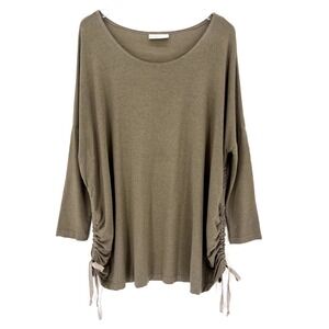 Bryn Walker Ruched‎ Inman Tunic Top Size XS Terry Oversized Boxy Lagenlook Brown